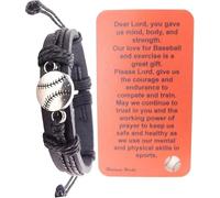 Westmon Works Men's Baseball Bracelet Prayer Set Metal Ball Charm on Leather with Holy Card