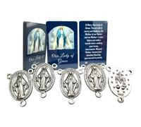 Westmon Works Miraculous Medal Rosary Centerpiece Set Italian Metal Center with Laminated Our Lady Prayer Holy Card, Pack of 5