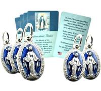 Westmon Works Miraculous Medal Set Mini Mary Italian Metal Medallion Bundle with Laminated Saint Prayer Holy Cards, Set of 5