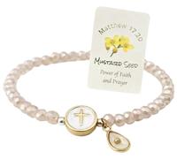 Westmon Works Mustard Seed Faith Stretch Bracelet with Cross Charm and Real Seed and USA Made Holy Card Matthew 17:20 Inspirational Prayer Christian Jewelry Gift Set