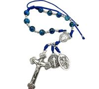 Westmon Works Our Lady of Grace Rosary Set Marbled Glass Beads and Metal Crucifix with Our Father Hail Mary Holy Card