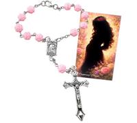 Westmon Works Pink Auto Rosary for Expectant Mothers with Rose Beads, Pregnancy Prayer Card, Shower Gift for Moms-to-Be, Patron Saint of Vision