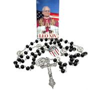 Westmon Works Pope Leo XIV Rosary Set American Pontiff Election Commemorative Prayer Pack Wood Beads with Engraved Metal Center Medal Crucifix and Includes Patriotic USA Made Holy Card