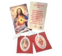 Westmon Works Red Scapular Set Catholic Traditional Wool Sacred Heart Catholic Necklace with Made in the USA Laminated Holy Card