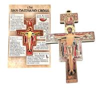 Westmon Works San Damiano Wooden Cross Pendant Catholic St Francis Crucifix Necklace with Prayer Card, Made in Hungary