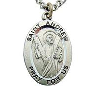 Westmon Works St Andrew Solid Pewter One Inch Saint Medal with Stainless Steel Chain & Gift Box