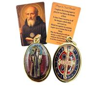 Westmon Works St Benedict Medal Set 7/8 Inch Italian Metal and Enamel Saint Medallion with USA Made Laminated Holy Card Protection from Evil Prayer Pack