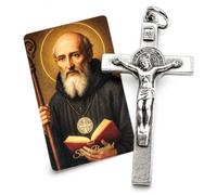 Westmon Works St. Benedict Prayer Card with Crucifix Pendant Laminated Holy Card with Italian Crucifix Catholic Protection Medal Gift