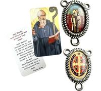 Westmon Works St Benedict Rosary Centerpiece from Italy Metal Center with USA Made Prayer Card