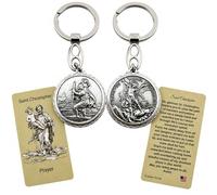 Westmon Works St Christopher Keychain Travel Set Italian Metal Key Ring with Saint Michael on Back and USA Made Laminated Holy Card