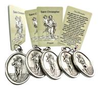 Westmon Works St Christopher Medal Set Italian Metal Medallions with USA Made Laminated Holy Card, Pack of 5