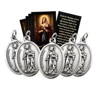 Westmon Works St. Dymphna 5 Medal Necklace Pendants for Women & Men, 1" Silver Oxidized Catholic Patron Saint Charm for Mental Health & Anxiety, Made in Italy - 5 Prayer Cards