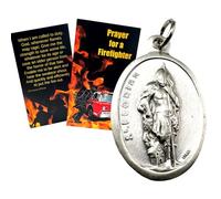 Westmon Works St Florian Medal Set Italian Metal Medallion with Patron Saint of Firefighters Holy Card
