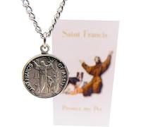 Westmon Works St Francis Pewter Medal Necklace Set with Stainless Steel Chain Patron Saint of Pets and Animals Deluxe Pack with Holy Card and Protective Case
