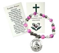 Westmon Works St Gerard Bracelet Set for Ladies Italian Metal Charm and Glass Bead Patron Saint of Fertility Holy Prayer Card