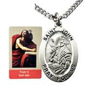 Westmon Works St John Pewter Medal Set Medallion on Stainless Steel Chain Boxed with Laminated Holy Card