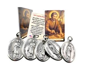 Westmon Works St Joseph the Worker Medal & Holy Card Set - Italian Metal Catholic Medals with Laminated Prayer Cards - 5 Pack - Imported from Italy, Cards Made in USA