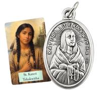 Westmon Works St Kateri Tekakwitha Medal Charm with Prayer Card | Pray for Us Engraved on Reverse, Medal Made in Italy, 1 Inch