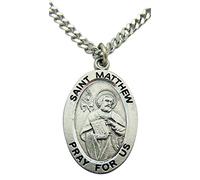 Westmon Works St Matthew Solid Pewter One Inch Saint Medal with Stainless Steel Chain, 1 Inch, Metal