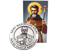Westmon Works St Maximilian Kolbe Token Set Italian Metal Pocket Prayer Trinket with Holy Prayer Card, S, Metal, No Gemstone