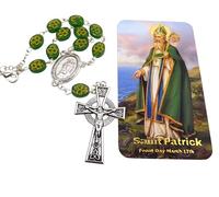 Westmon Works St Patrick Car Rosary Auto Charm for the Rearview Mirror Glass Bead Irish Prayer Set with Irelands Patron Saint Holy Card
