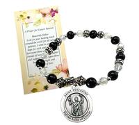 Westmon Works St Peregrine Stretch Bracelet Cancer Saint Set Metal Charm and Glass Beads with Holy Prayer Card Made in Italy