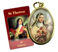 Westmon Works St Therese Medal Italian Metal Medallion with USA Made Laminated Holy Card