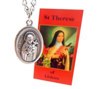 Westmon Works St Therese Medal Ladies Necklace Set with Medallion on a Stainless Steel Chain Boxed with Prayer Card Saint Expressions Premium Jewelry Series