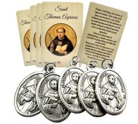 Westmon Works St Thomas Aquinas Medal Set Italian Medallion Laminated Made in the USA Holy Card, Pack of 5