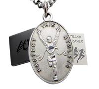 Westmon Works Track Pewter Runner Medal Necklace with St Sebastian Stainless Steel Chain Boxed Set Prayer Card Saint Expressions Premium Jewelry for Athletes
