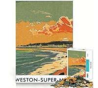 Weston-super-Mare Sunset Jigsaw Puzzles 1000 Pieces Focus Boost Fun Laser Cut for Flawless Fit Bonding Activity for Loved Ones (50x75cm)
