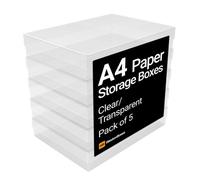 Westonboxes A 4 Plastic Craft Storage Boxes With Lids For Art Supplies, Paper And Card - 3.6 Litre Volume (Clear, Pack Of 5)