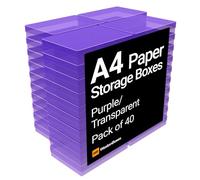 WestonBoxes A4 Colourful Transparent Plastic Craft Storage Boxes with Lids for Art Supplies, Paper and Card (Purple/Transparent, Pack of 40)