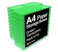 WestonBoxes A4 Colourful Transparent Plastic Craft Storage Boxes with Lids for Art Supplies, Paper and Card (Green/Transparent, Pack of 40)