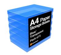 WestonBoxes A4 Plastic Craft Storage Boxes in 5 Transparent Colours | Red, pink, blue, green, purple | Holds 500 sheets A4 | 304x216x55mm internal | Stackable | Acid-free PP5 | Made in Britain