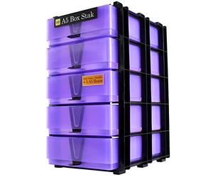 WestonBoxes A5 Box Stak Craft Storage Unit Including 5 Plastic A5 Boxes with handles (Purple)