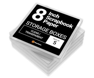 WestonBoxes Scrapbook Paper Pad Storage Box for 8" x 8" inch Card perfect for protecting expensive Origami and Craft Paper (Transparent, 5-pack)