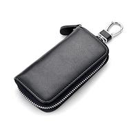 WESTONETEK Unisex Mens Womens Premium Leather Car Key Holder Bag Keychain Case Wallet with 6 Hooks Zipper Closure, Black, Black, 4.3x2.4inch