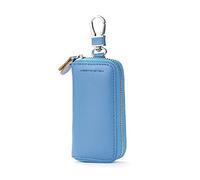 WESTONETEK Unisex Mens Womens Premium Leather Car Key Holder Bag Keychain Case Wallet with 6 Hooks Zipper Closure, Blue, Blue, 4.3x2.6inch, Unisex