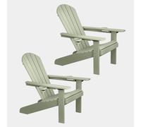 Vonhaus Sage Green Adirondack Garden Chair Set 2, Reclining Slatted Weather Resistant Hdpe Outdoor Armchair For Patio, Westport