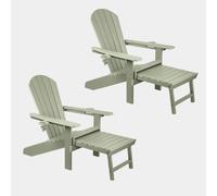 Vonhaus Sage Green Adirondack Chair & Footrest Set Of 2, Reclining Garden Chair, Weather Resistant Hdpe Outdoor Armchair, Westport