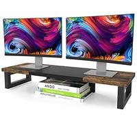 WESTREE Dual Monitor Stand Riser, Wood and Steel Multi-Purpose Desktop Storage Stand for 2 Monitors for Computer, Laptop, Printer, TV, Rustic Brown