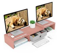 WESTREE Dual Monitor Stand with Drawer 3 Shelf Computer Monitor Riser, Desktop Stand Adjustable Length and Angle, Home Office Desk Accessories Supplies, White