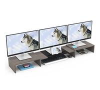 WESTREE Triple Dual Monitor Stand Riser, 56" Extra Long Monitor Stand for 1~2~3 Monitors, Monitor Stand with Length and Angle Adjustable, 3 Shelf Desktop Organizer Riser for Monitor Computer Laptop