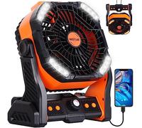 WESTTREE 20000mAh Battery powered fan Camping Fan essentials Portable fan Battery OperatedRechargeable Outdoor Tent with Light & Hook Personal USB Desk for Camping,Orange
