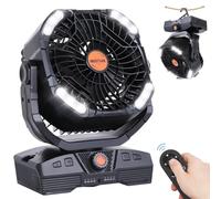 WESTTREE Camping Fan 20000mAh Rechargeable Battery Operated fan Outdoor Tent Fan with Light & Hook 270° Pivot, knob Speeds, Personal USB Desk Fan for Camping Power Outage Jobsite Black X68