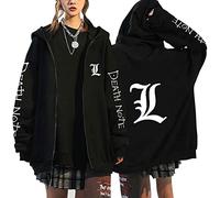 westtrend Death Note Hoodie Unisex Casual Long Sleeves Full-Zip Sweatshirts with Pocket Anime Character Yagami Light Print Hooded Coat