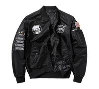 westtrend Men's NASA Bomber Jacket Casual Embroidered Stand Collar Reversible Jacket Outwear Loose fit Black
