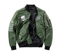 westtrend Men's NASA Bomber Jacket Casual Embroidered Stand Collar Reversible Jacket Outwear Loose fit ArmyGreen