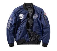 westtrend Men's NASA Bomber Jacket Casual Embroidered Stand Collar Reversible Jacket Outwear Loose fit Navy Blue